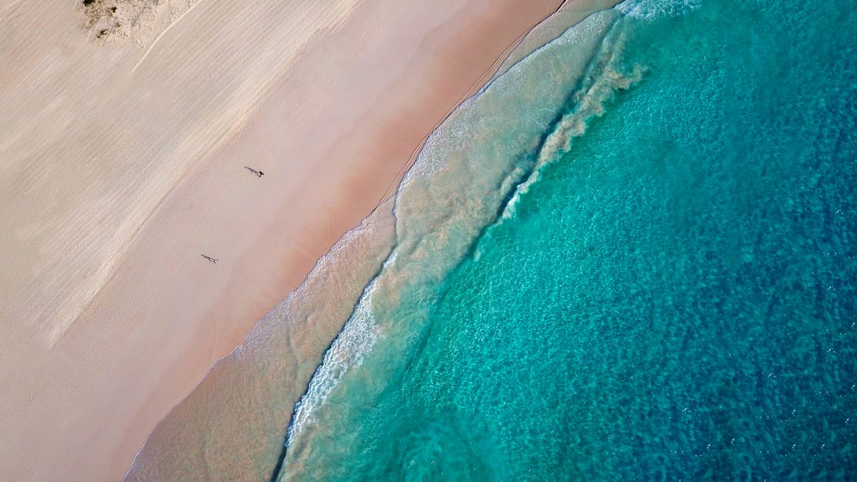 The drone aerial view of Horseshoe Bay beach, Bermuda island